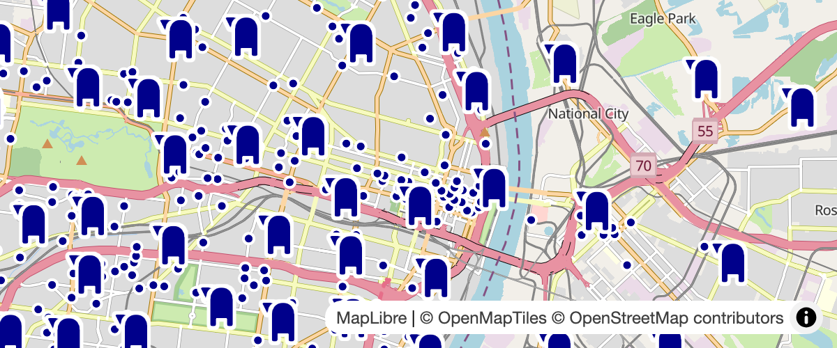 Load and style USPS Dropboxes from an [All The Places](https://alltheplaces.xyz) dump.