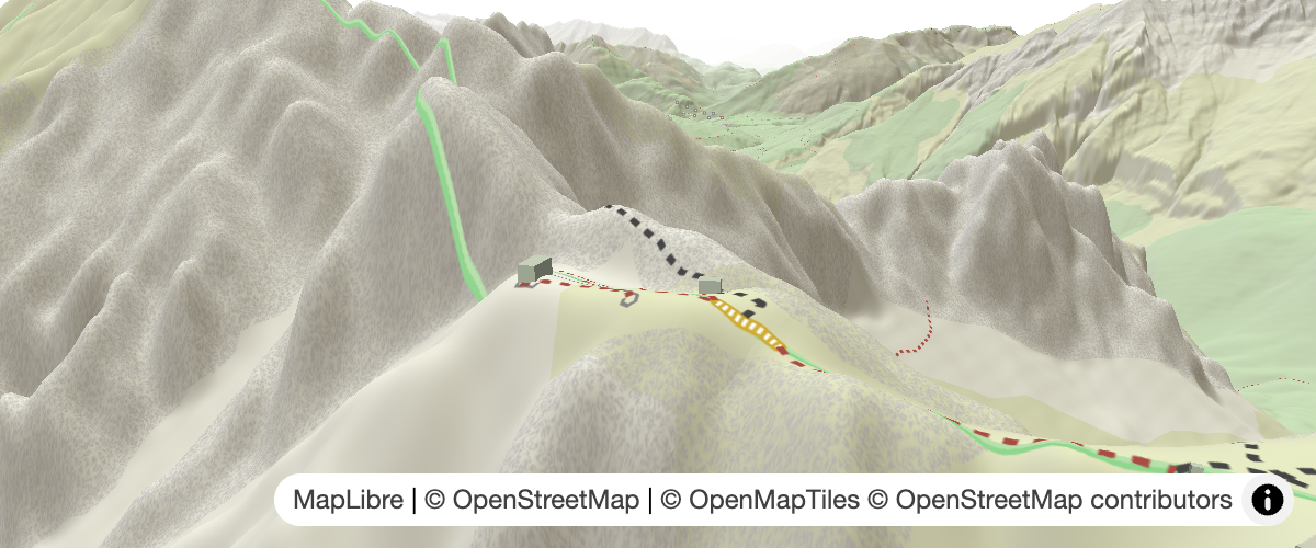 Add 3D terrain and Buildings to OpenTrailStash using AWS-hosted DEM tiles and OpenMapTiles buildings