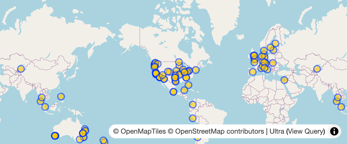 Because of how MapLibre handles GeoJSON sources with [geojson-vt](https://github.com/mapbox/geojson-vt), Ultra cannot implement a feature similar to overpass turbo's "show small features as points" feature. To work around this, query for the center of features instead of their full geometry.
