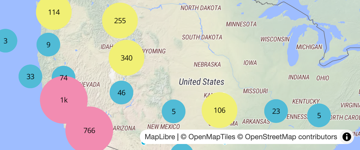 Use MapLibre GL JS' built-in functions to visualize points as clusters.